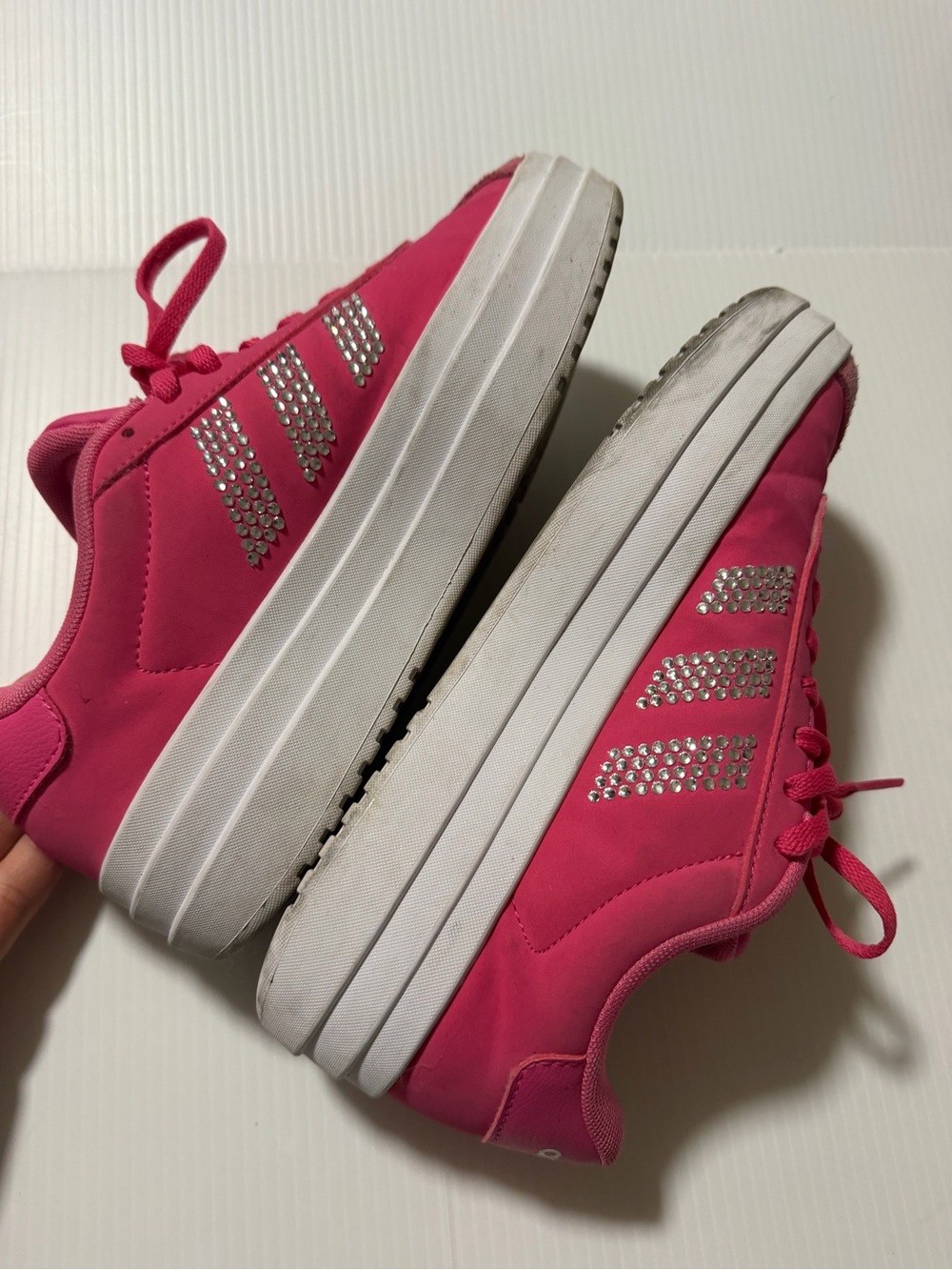 adidas VL Court Bold J Women’s 5 Pink Rhinestone Platform Sneakers IH9496 - Picture 4 of 9